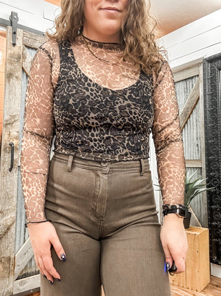 Brown Leopard Print Mesh Top - Allure Boutique WY