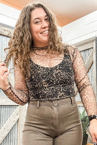 Brown Leopard Print Mesh Top - Allure Boutique WY