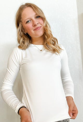 Brushed Microfiber Long Sleeve Crew Neck Tee - Allure Boutique WY