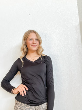 Brushed Microfiber Long Sleeve V-Neck Tee - Allure Boutique WY