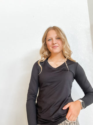 Brushed Microfiber Long Sleeve V-Neck Tee - Allure Boutique WY