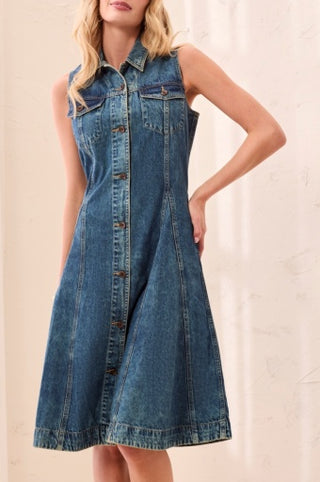 Flowy Denim Dress with Inserts + Pockets