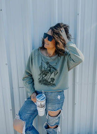 Buck 'Em Blue Cropped Sweatshirt - Allure Boutique WY