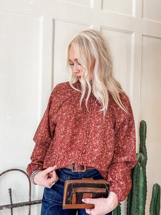 Burgundy Ruffle Blouse - Allure Boutique WY
