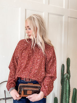 Burgundy Ruffle Blouse - Allure Boutique WY