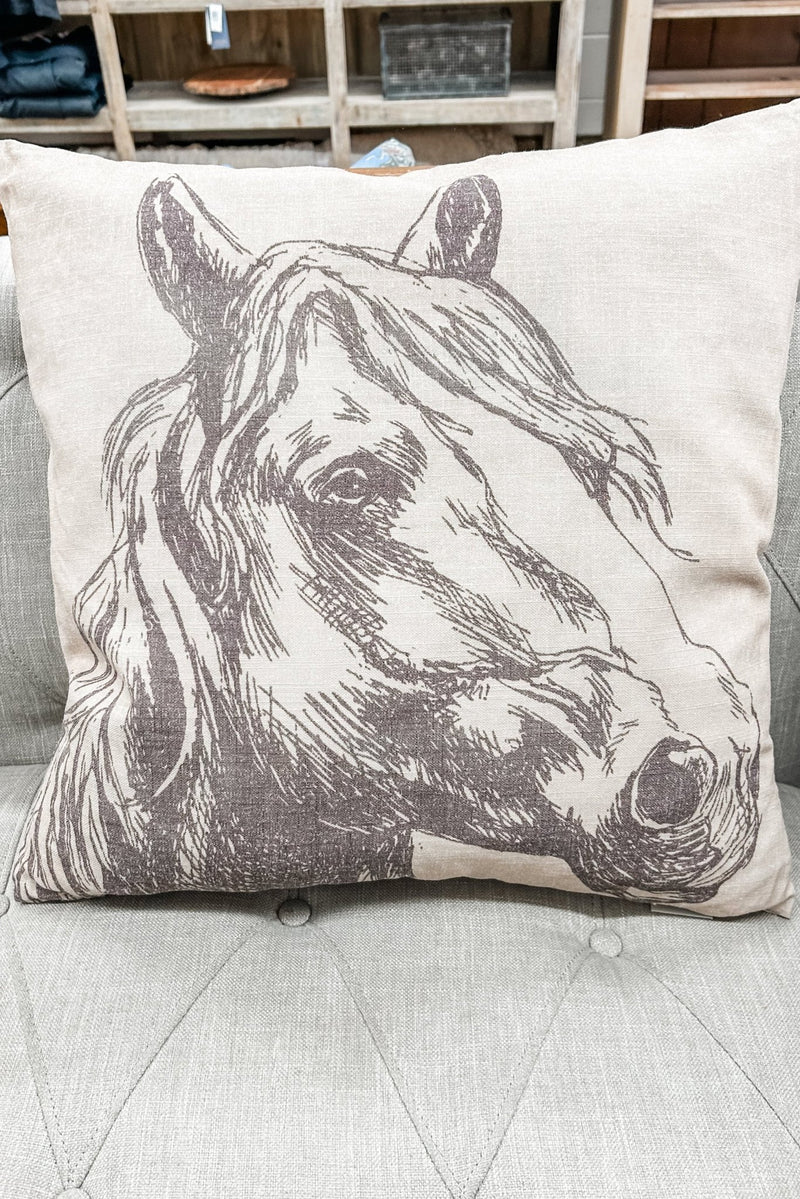 Burlap Horse Head Throw Pillow - 22" x 22" - Allure Boutique WY