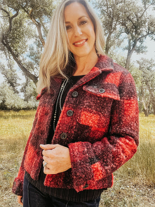 Button Down Boxy Shacket red plaid - Allure Boutique WY