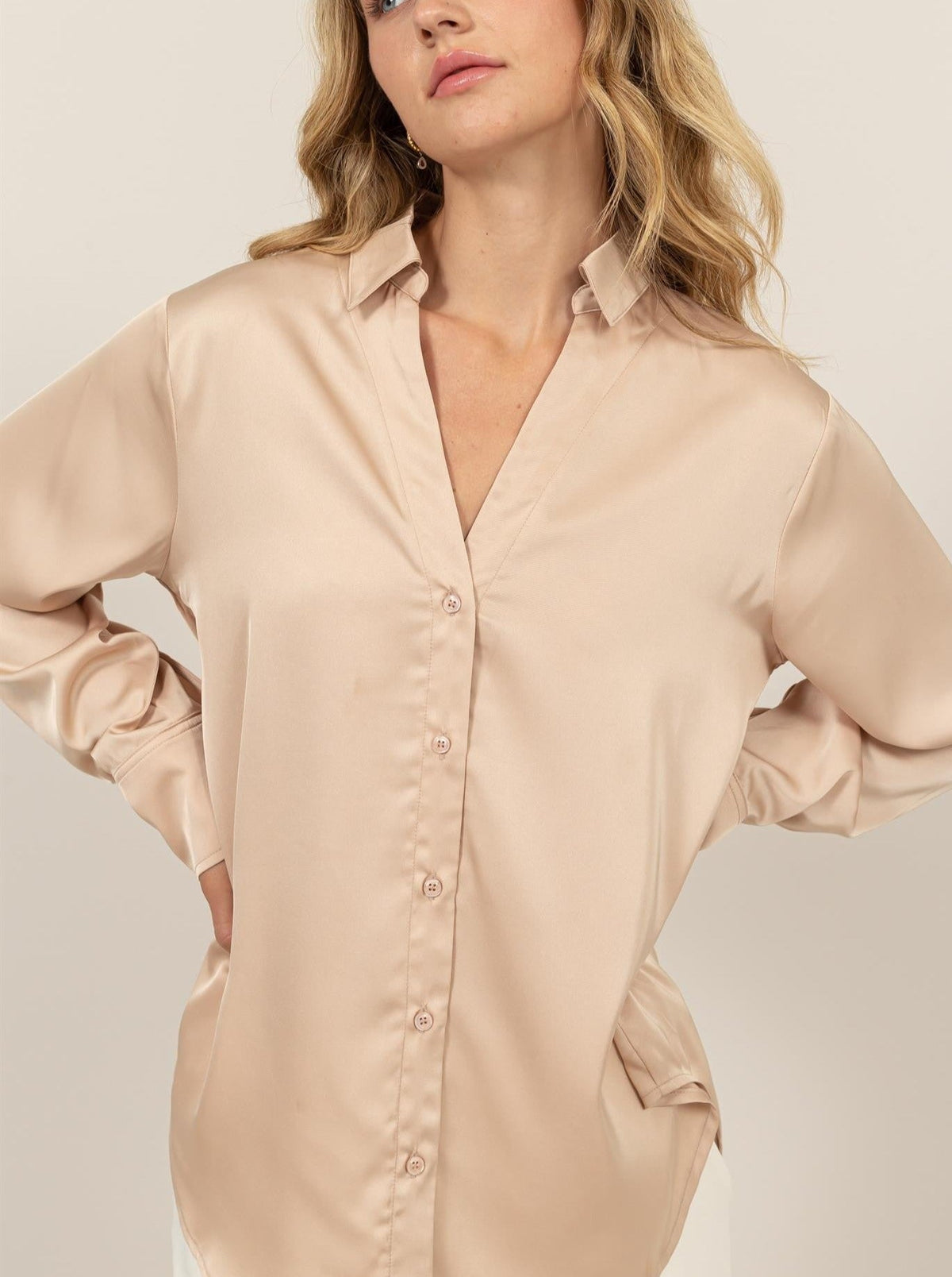 Button Down Satin Blouse - Allure Boutique WY