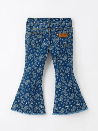 Girls Paisley Print Bell Bottom Jeans