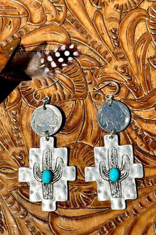 Cactus Kingman Heart Earrings with Buffalo Nickels - Allure Boutique WY