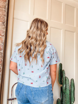 Cactus Print Button Front Blouse - Allure Boutique WY