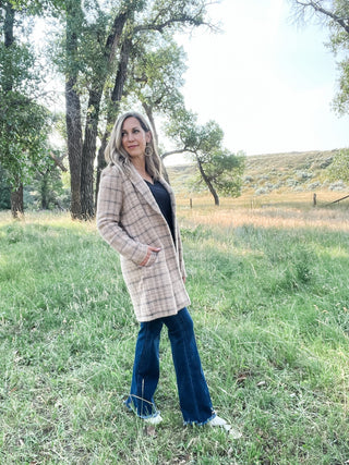 Camel Cream Plaid Long Sleeve Sweater Coat - Allure Boutique WY