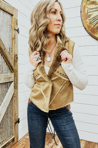 Camel Micro Suede Fur Vest - Allure Boutique WY