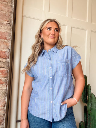 Cap Sleeve Button Down Blouse - Allure Boutique WY