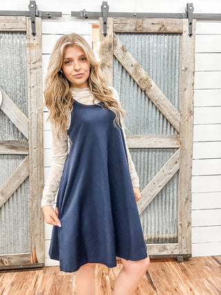 Casual Cotton A-Line Mini Tank Dress Dark Indigo / S