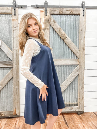 Casual Cotton A-Line Mini Tank Dress Dark Indigo / S
