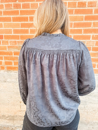 Charcoal Floral Print Button Down Blouse - Allure Boutique WY