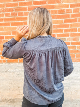 Charcoal Floral Print Button Down Blouse - Allure Boutique WY