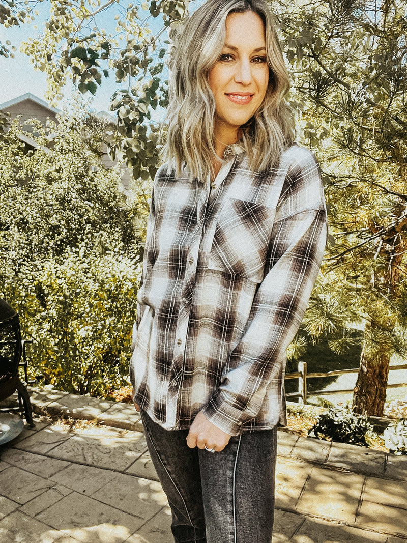 Charcoal Plaid Flannel Shirt - Allure Boutique WY