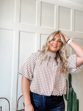 Checker Texture Back Bow Balloon Top - Allure Boutique WY