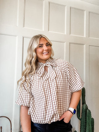 Checker Texture Back Bow Balloon Top - Allure Boutique WY