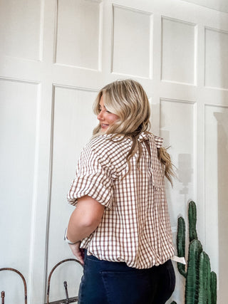 Checker Texture Back Bow Balloon Top - Allure Boutique WY