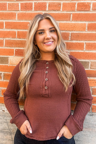 Chocolate Button Down Henley - Allure Boutique WY