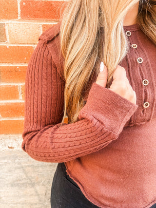 Chocolate Button Down Henley - Allure Boutique WY