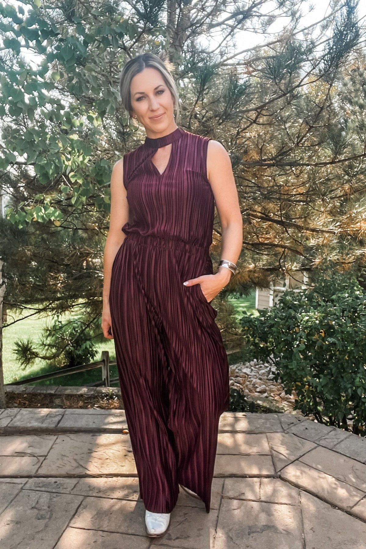 Chocolate Pleated Velvet Jumpsuit - Allure Boutique WY