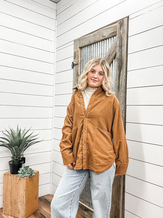 Cognac Corduroy Shacket - Allure Boutique WY