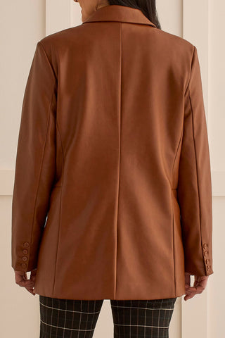 Cognac Pleather Blazer - Allure Boutique WY