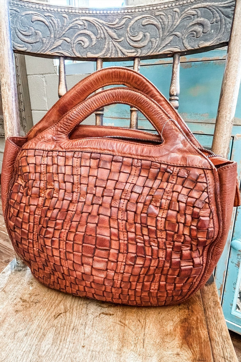 Cognac Thatched Tote - Allure Boutique WY