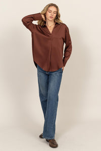 Collared V - Neck Satin Blouse - Allure Boutique WY