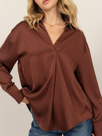 Collared V - Neck Satin Blouse - Allure Boutique WY