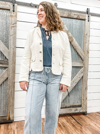 Collarless Jacket with Scallop Detail - Allure Boutique WY