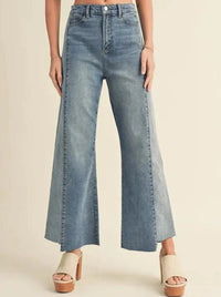 Color Block Raw Edge Denim Pants - Allure Boutique WY