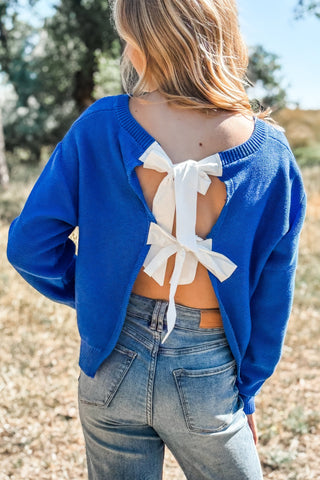 Contrast Bow Tie Back Sweater Top - Allure Boutique WY