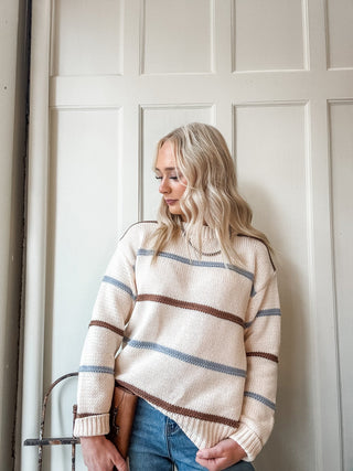Contrast Stripe Crewneck Knit Sweater - Allure Boutique WY