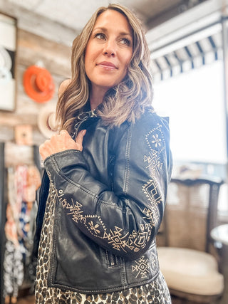 Cora Embroidered Moto Jacket - Allure Boutique WY