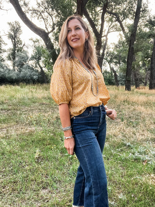 Costa 1/2 Sleeve Blouse Marigold Calico - Allure Boutique WY