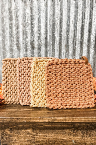 Cotton Crocheted Pot Holder with Leather Loop - Allure Boutique WY