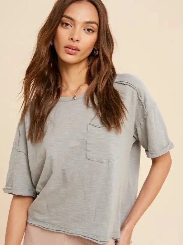 Cotton Garment Washed Short Sleeve Pocket Tee - Allure Boutique WY