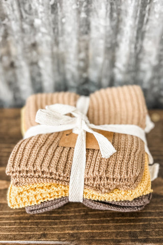 Cotton Knit Dish Cloths with Loop Set of 3 (Mustard, Beige, Grey) - Allure Boutique WY