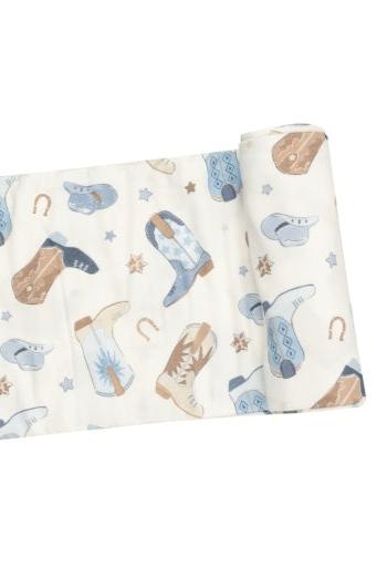 Cowboy Boots Swaddle Blanket Blue - Allure Boutique WY