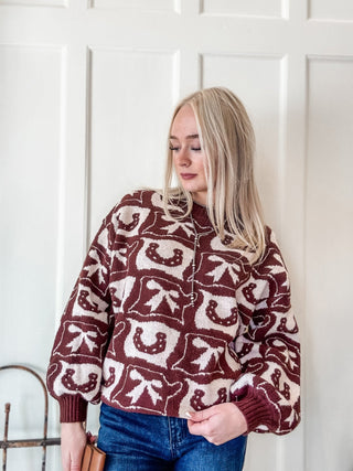 Cowboy Pattern Crewneck Sweater - Allure Boutique WY