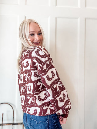 Cowboy Pattern Crewneck Sweater - Allure Boutique WY