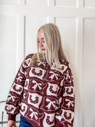 Cowboy Pattern Crewneck Sweater - Allure Boutique WY
