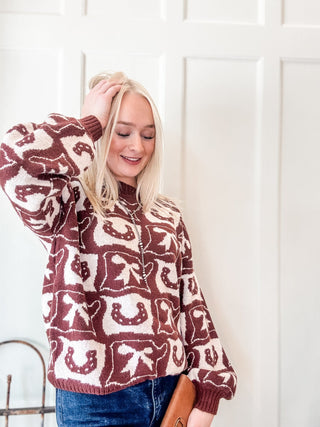 Cowboy Pattern Crewneck Sweater - Allure Boutique WY
