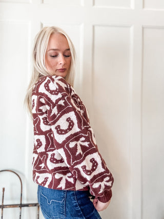 Cowboy Pattern Crewneck Sweater - Allure Boutique WY