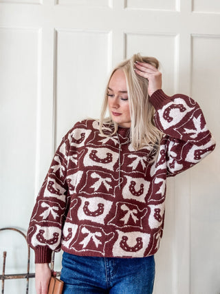 Cowboy Pattern Crewneck Sweater - Allure Boutique WY